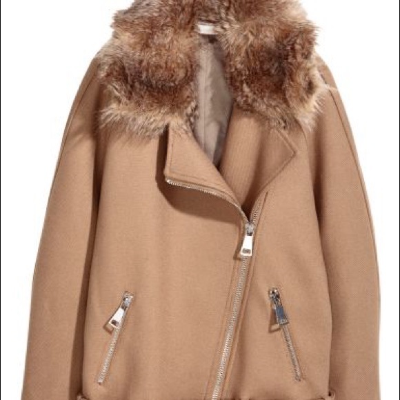 H&M Caramel Long Biker Jacket with Faux Fur - Picture 2 of 4